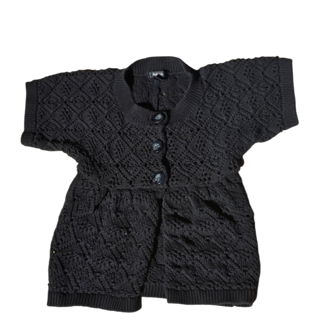 Style & Co. Black Chunky Crochet Top Button Close Short Sleeve Cardigan Sz S EUC